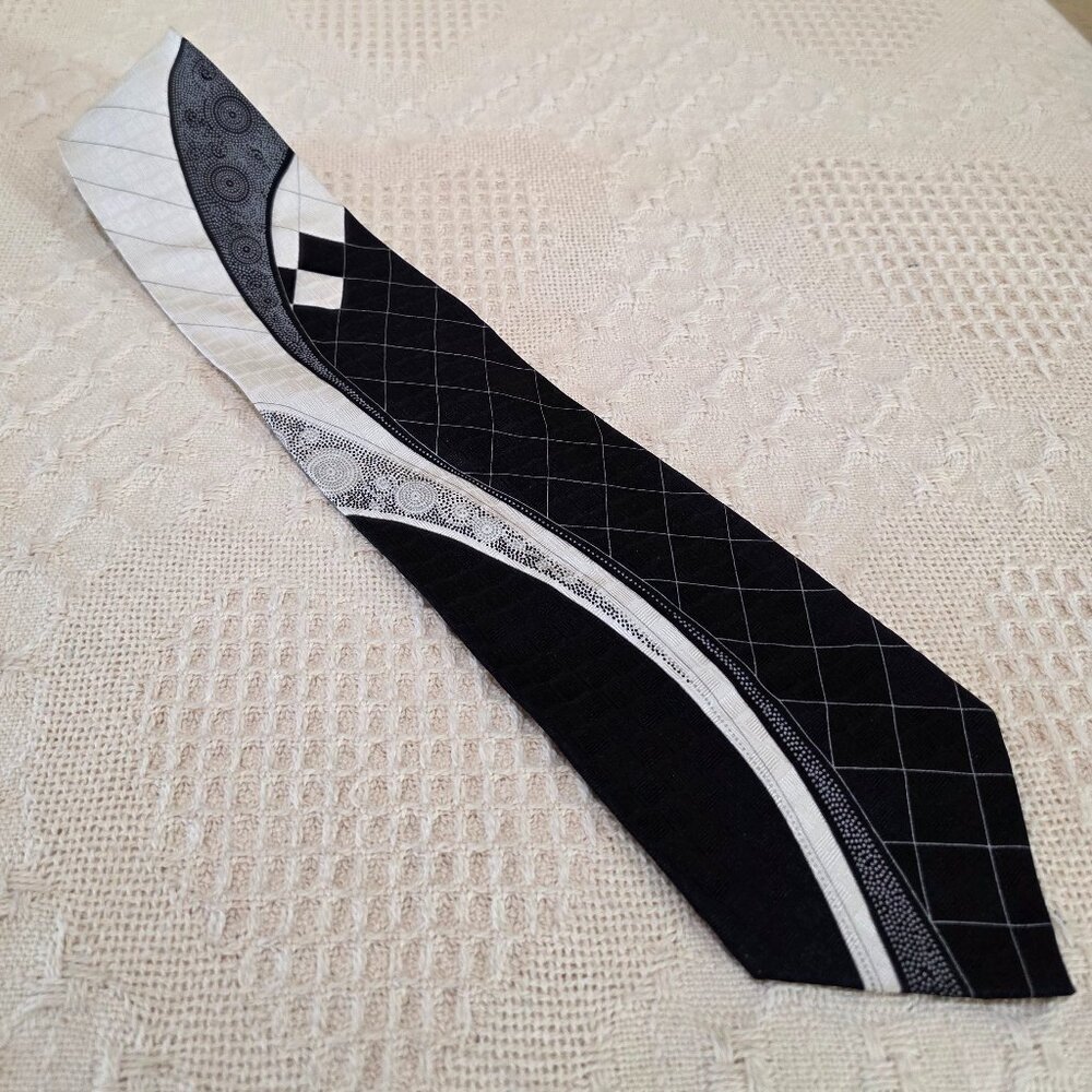 Enrico Capucci Black Gray Cream Retro 4" W 100% Silk Vintage Necktie Tie 58"